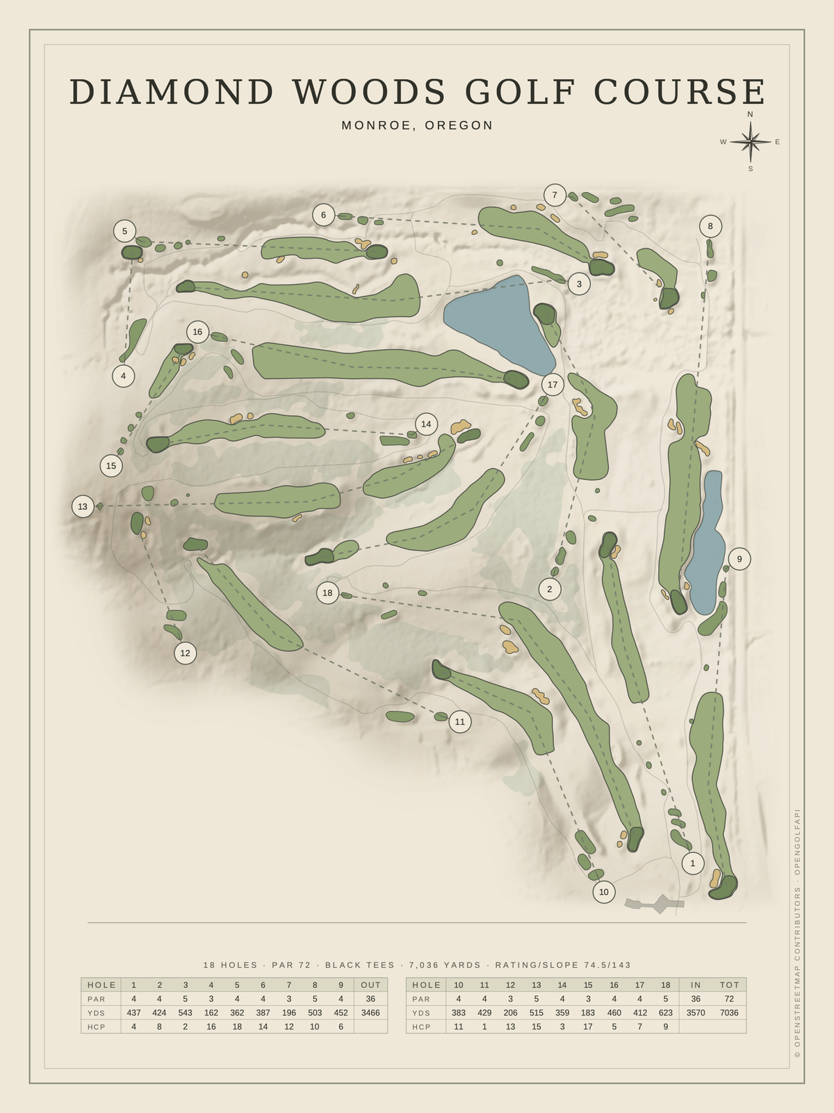 Diamond Woods Golf Course map poster, Classic style, 12×16 / 18×24