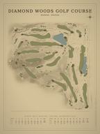 Diamond Woods Golf Course map poster, Vintage style, 12×16 / 18×24