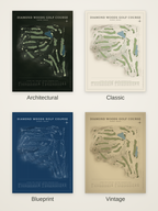 Diamond Woods Golf Course map poster in four styles: Architectural, Classic, Blueprint and Vintage
