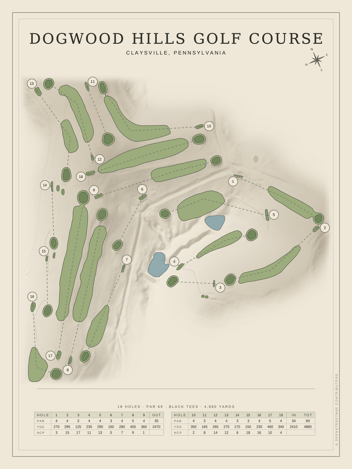 Dogwood Hills Golf Course map poster, Classic style, 12×16 / 18×24
