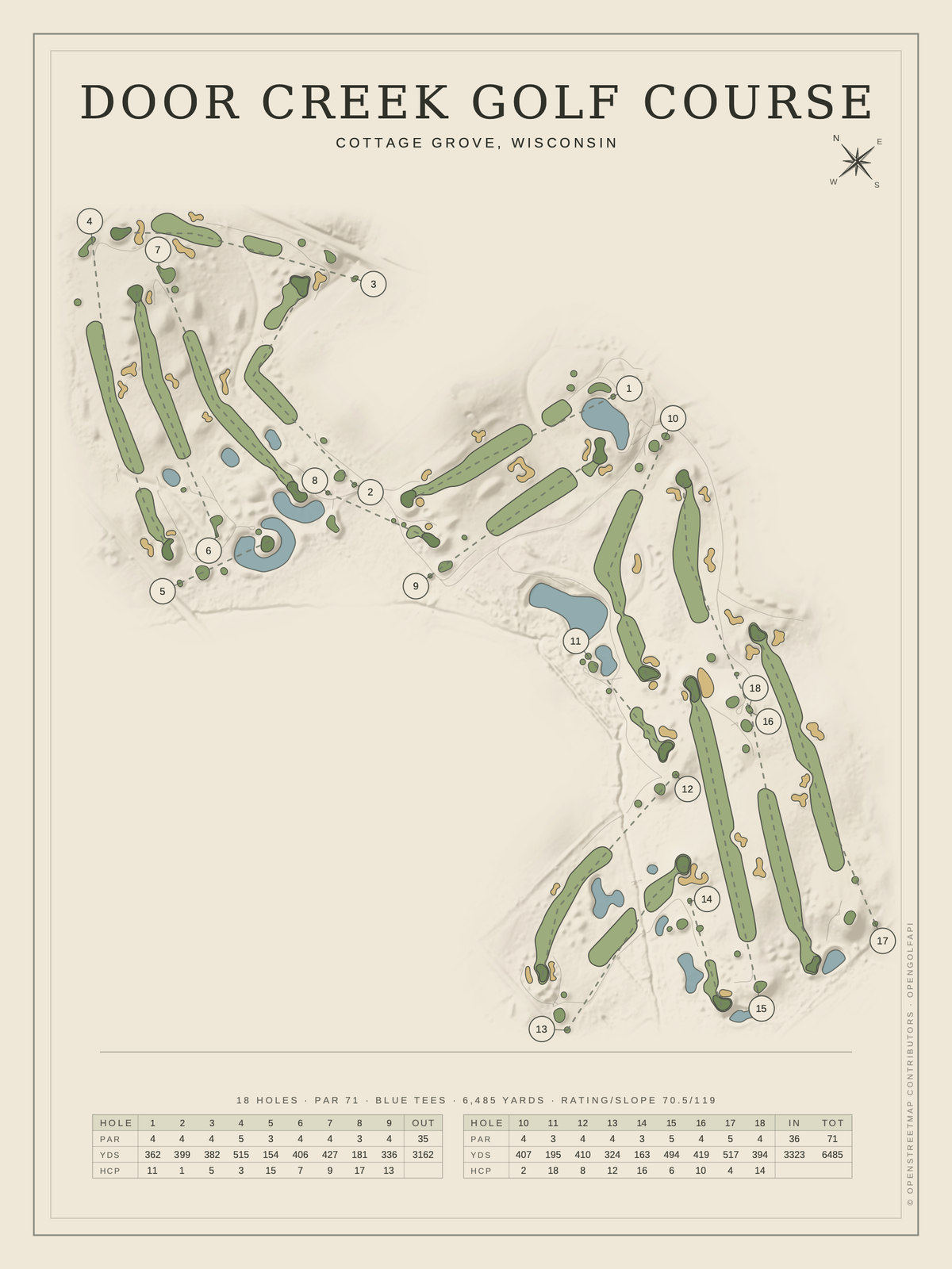 Door Creek Golf Course map poster, Classic style, 12×16 / 18×24