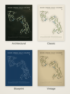 Door Creek Golf Course map poster in four styles: Architectural, Classic, Blueprint and Vintage