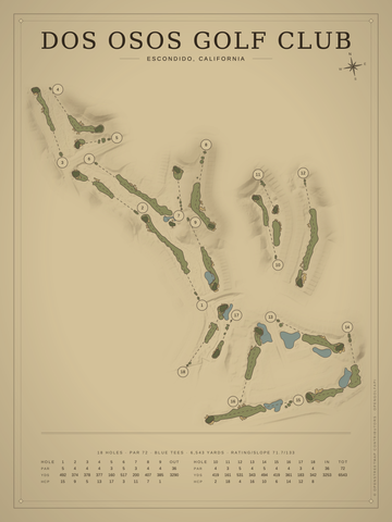 Dos Osos Golf Club Course Map poster