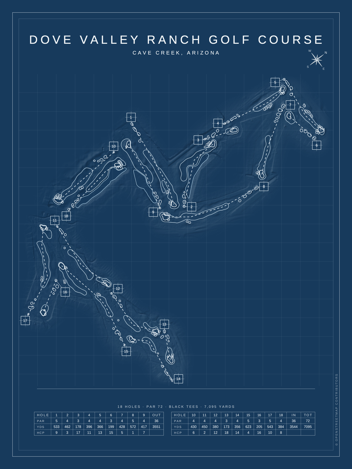Dove Valley Ranch Golf Course map poster, Blueprint style, 12×16 / 18×24
