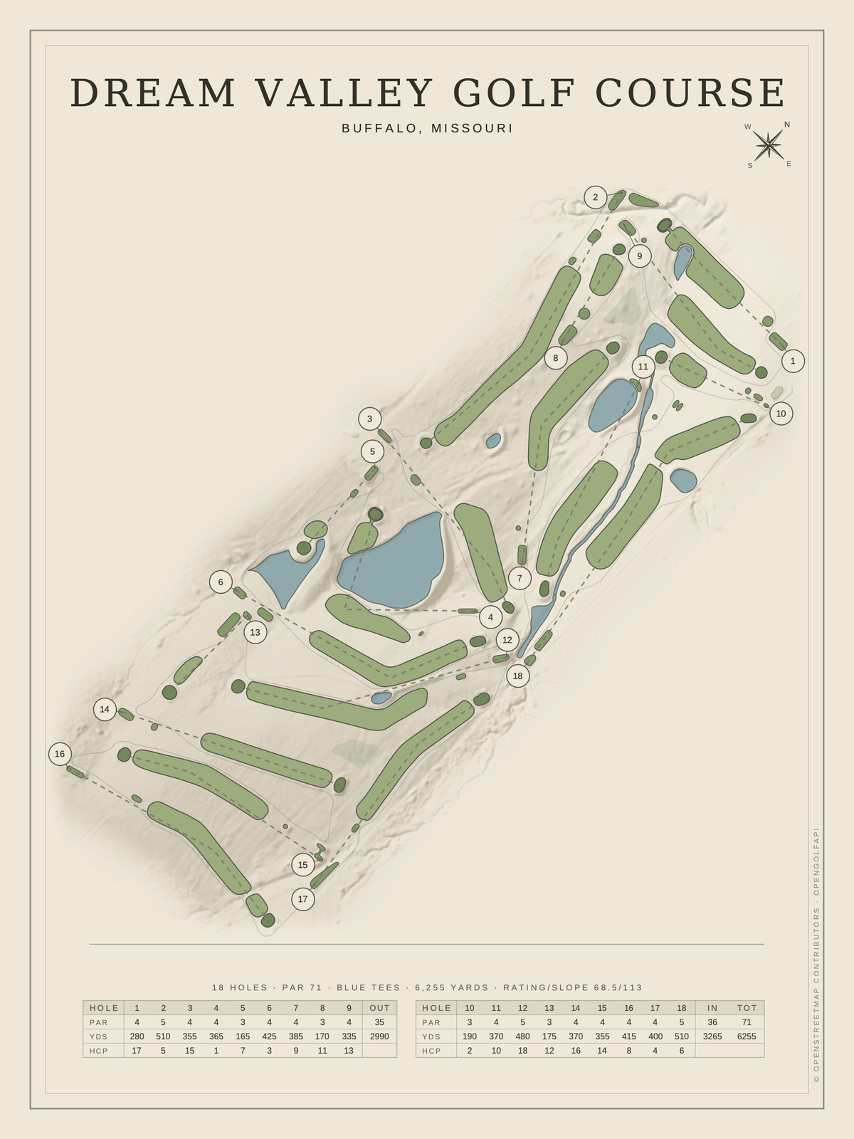 Dream Valley Golf Course map poster, Classic style, 12×16 / 18×24