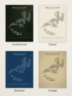 Druid's Glen course map poster in four styles: Architectural, Classic, Blueprint and Vintage