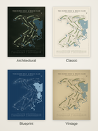 The Dunes Golf & Beach Club course map poster in four styles: Architectural, Classic, Blueprint and Vintage