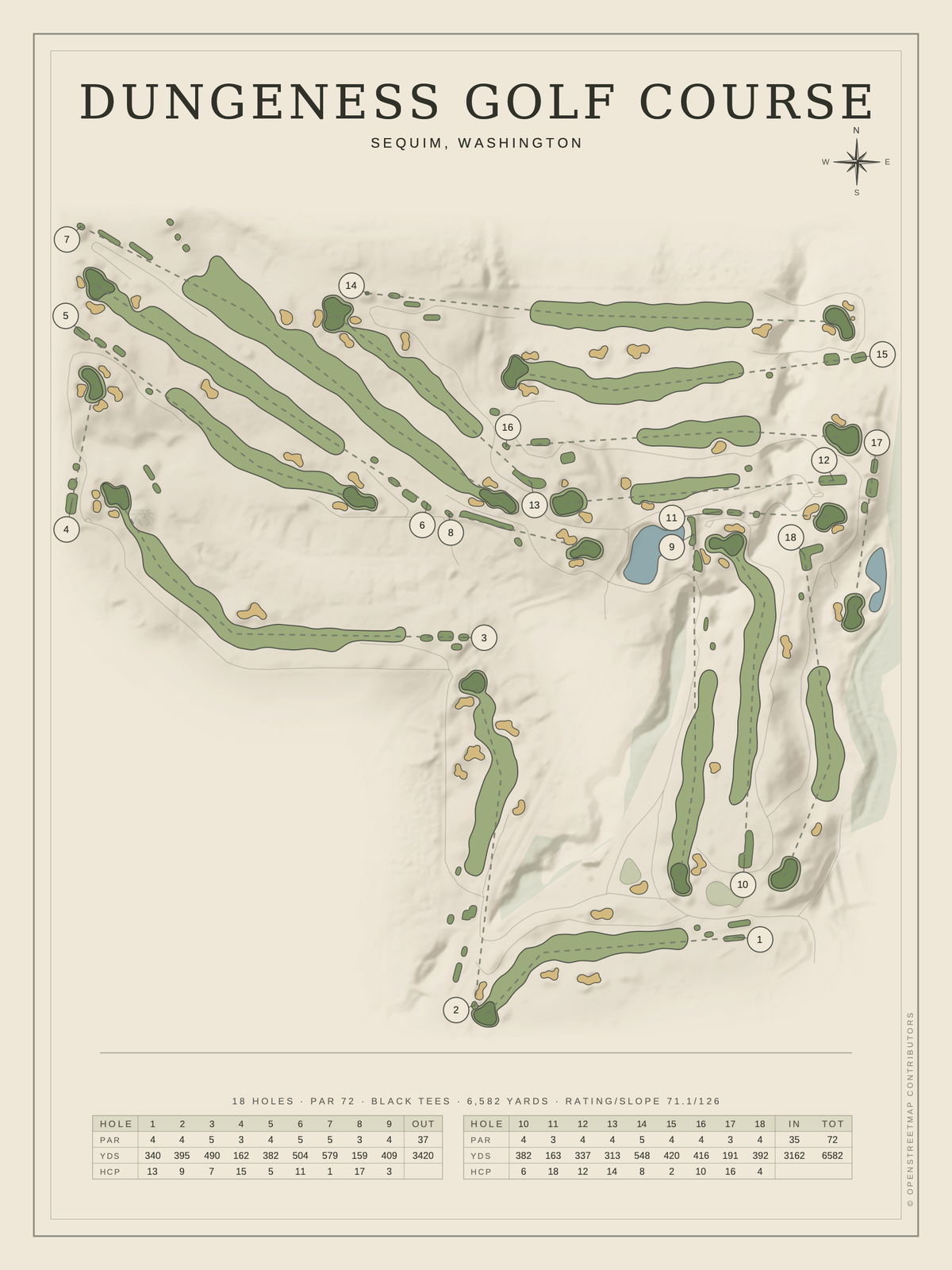 Dungeness Golf Course map poster, Classic style, 12×16 / 18×24