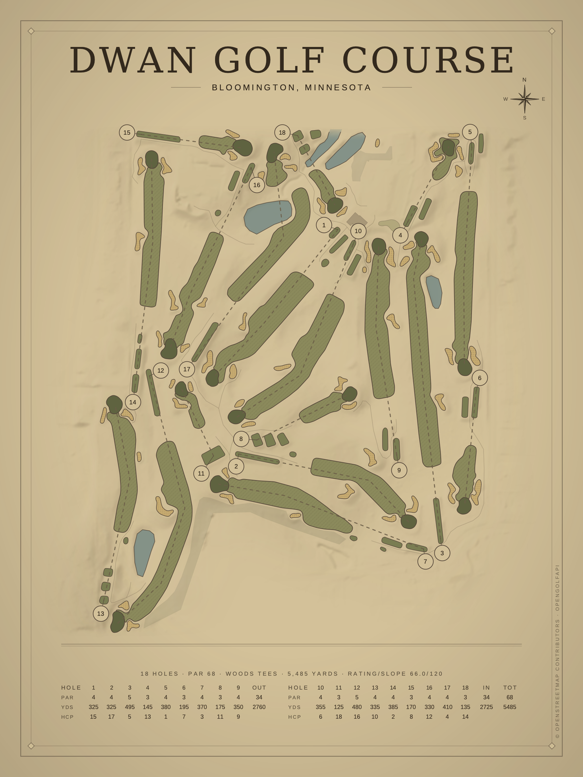 Dwan Golf Course map poster, Vintage style, 12×16 / 18×24