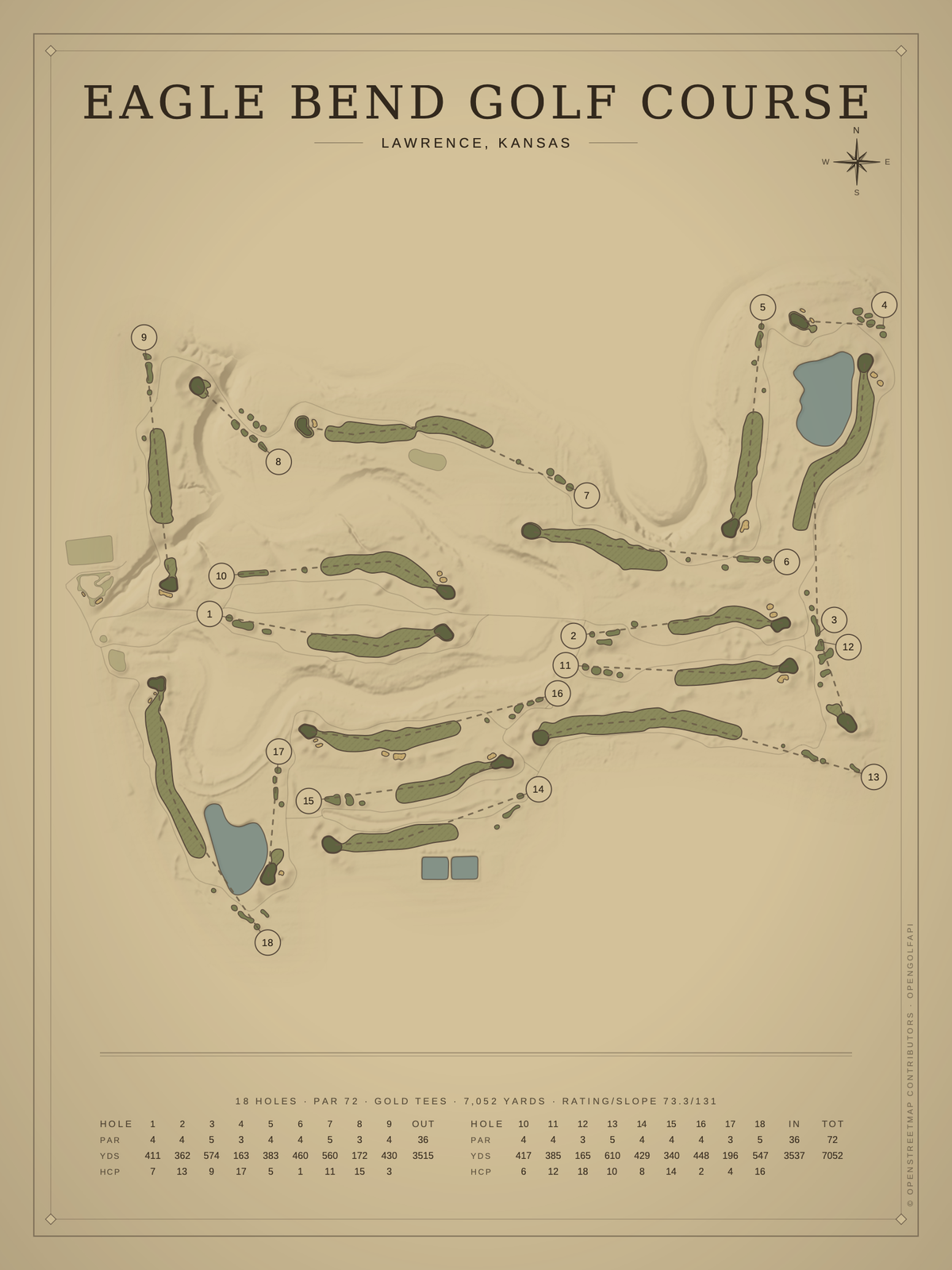Eagle Bend Golf Course map poster, Vintage style, 12×16 / 18×24