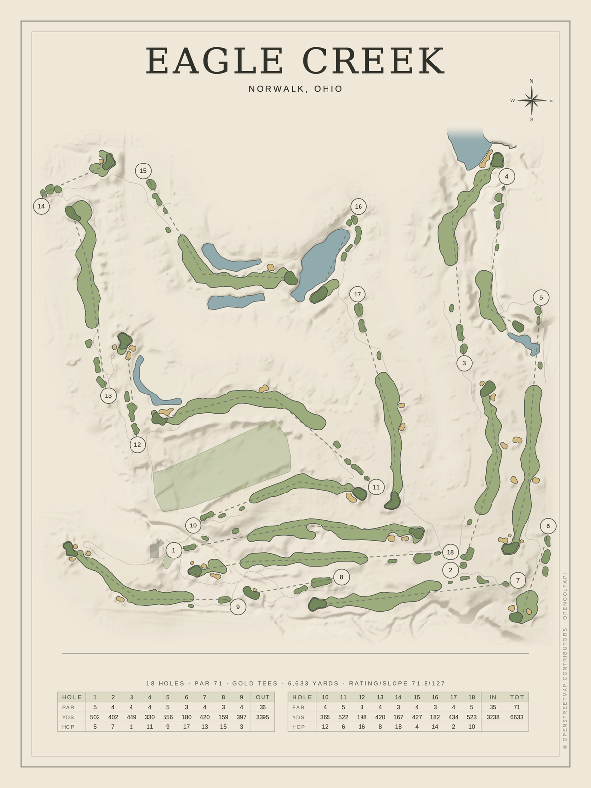 Eagle Creek course map poster, Classic style, 12×16 / 18×24