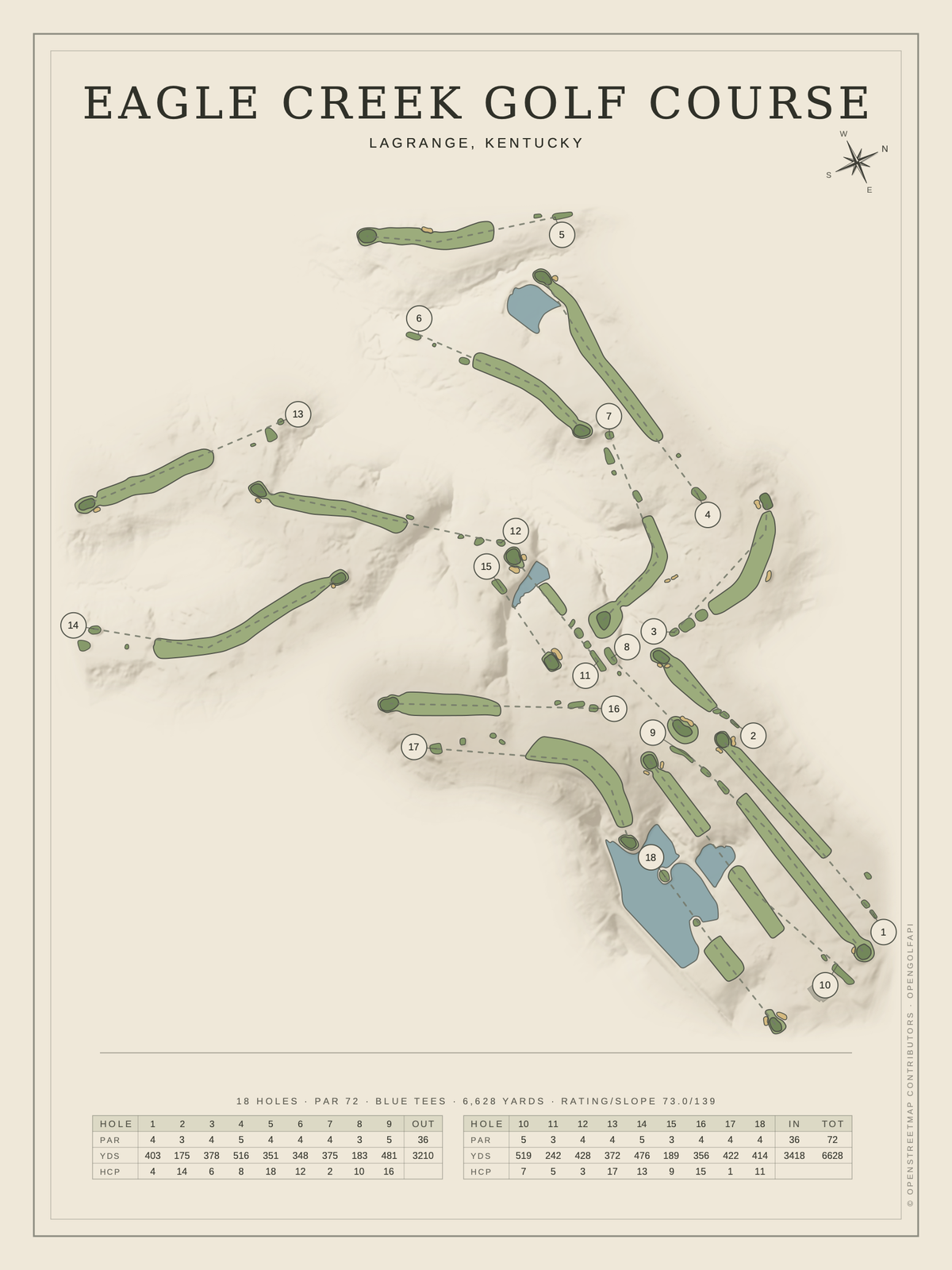 Eagle Creek Golf Course map poster, Classic style, 12×16 / 18×24