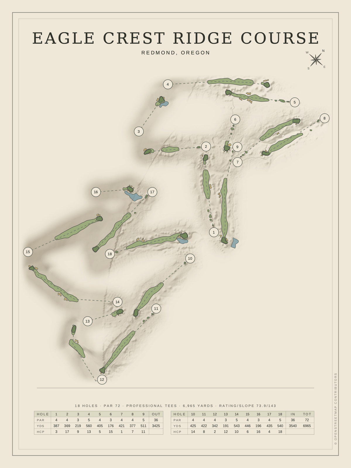 Eagle Crest Ridge Course map poster, Classic style, 12×16 / 18×24