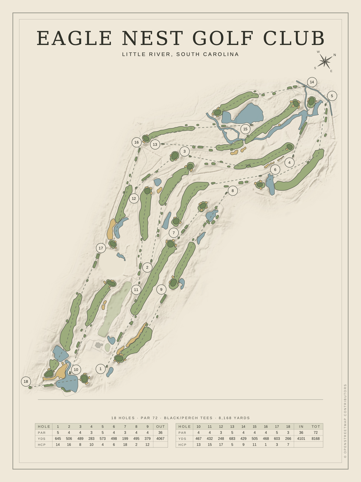 Eagle Nest Golf Club course map poster, Classic style, 12×16 / 18×24