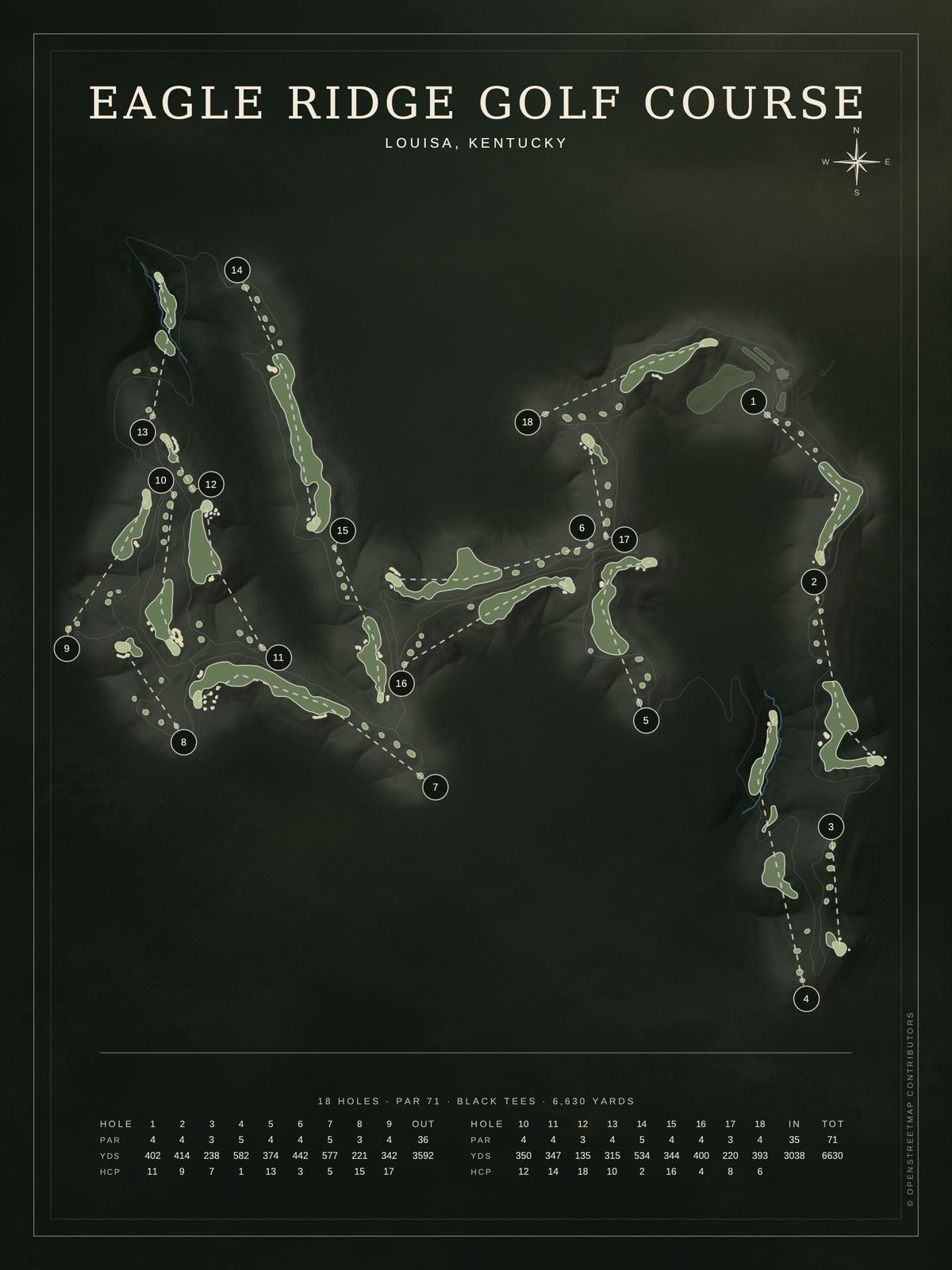 Eagle Ridge Golf Course map poster, Architectural style, 12×16 / 18×24