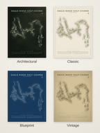 Eagle Ridge Golf Course map poster in four styles: Architectural, Classic, Blueprint and Vintage