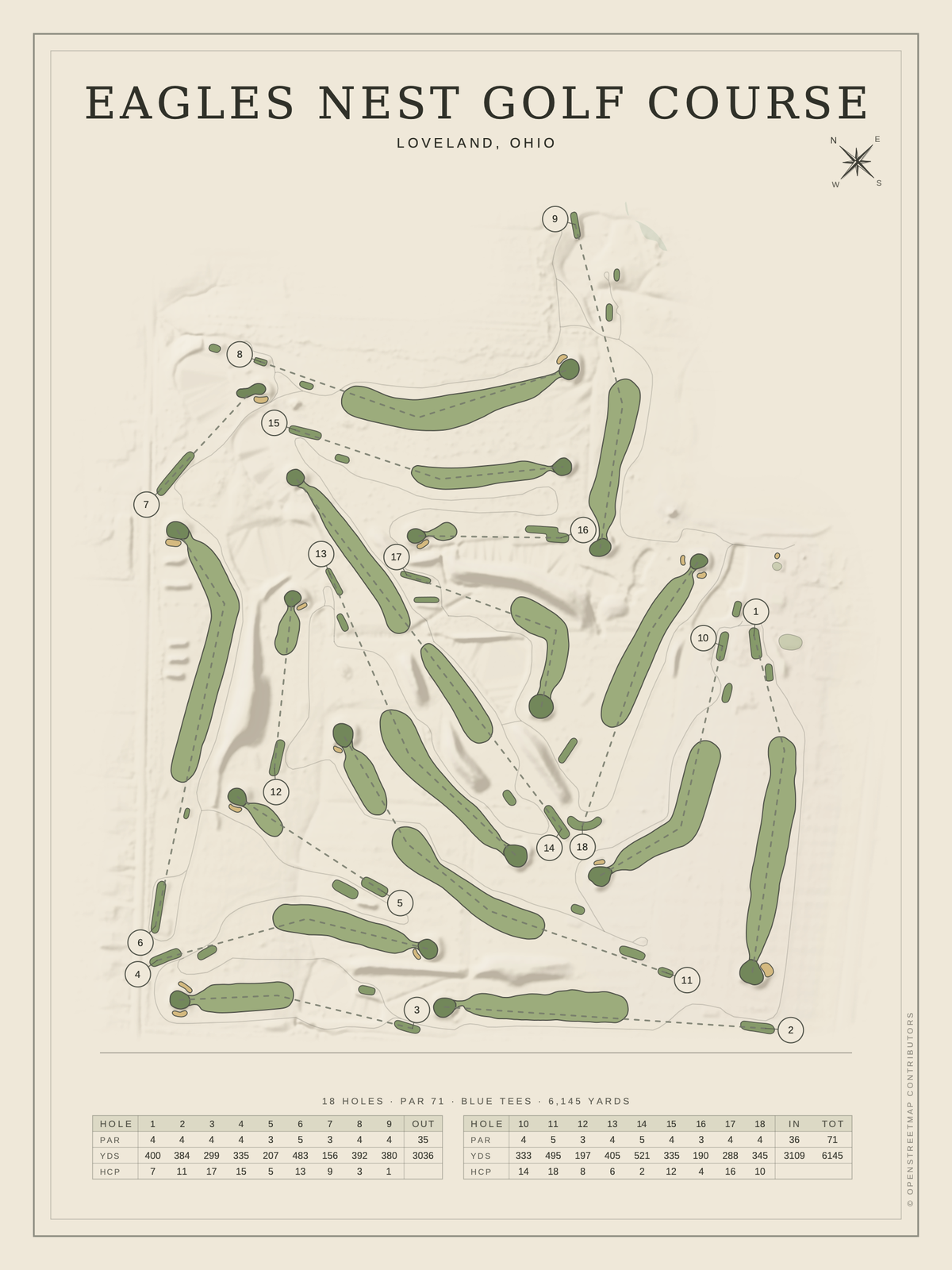 Eagles Nest Golf Course map poster, Classic style, 12×16 / 18×24