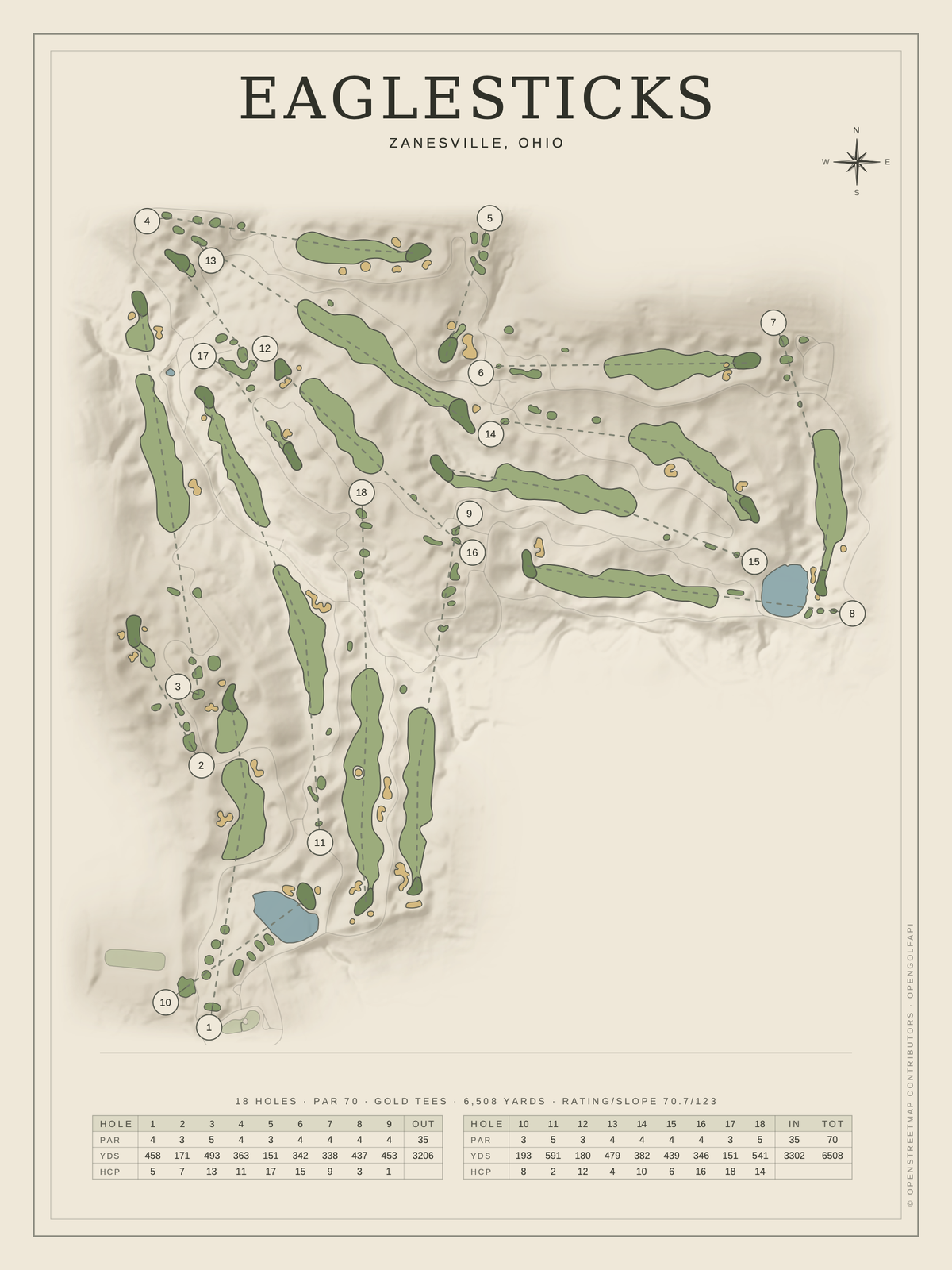 EagleSticks course map poster, Classic style, 12×16 / 18×24