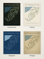 East Orange Golf Course map poster in four styles: Architectural, Classic, Blueprint and Vintage