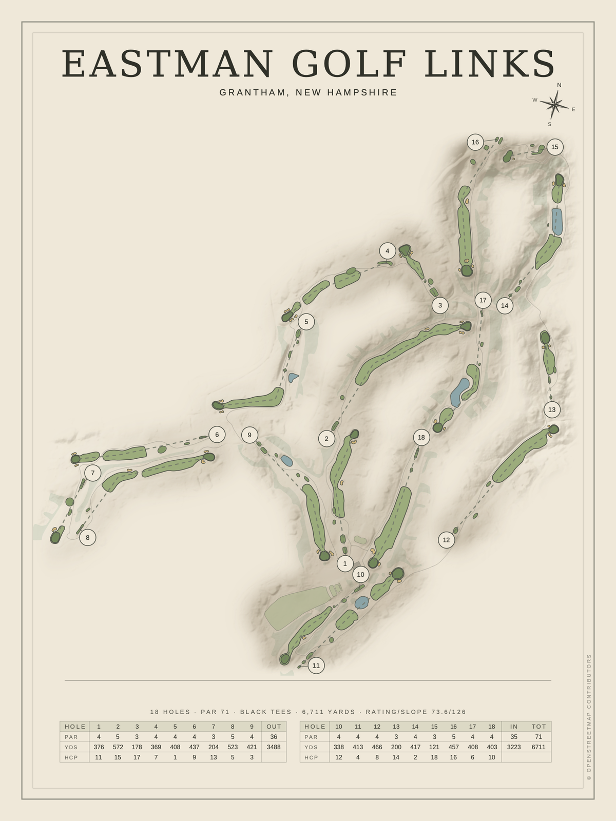Eastman Golf Links course map poster, Classic style, 12×16 / 18×24