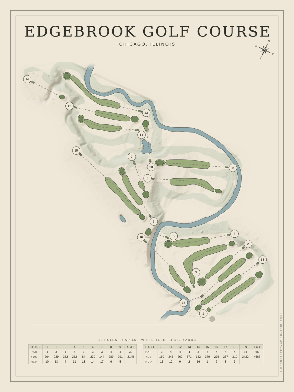 Edgebrook Golf Course map poster, Classic style, 12×16 / 18×24