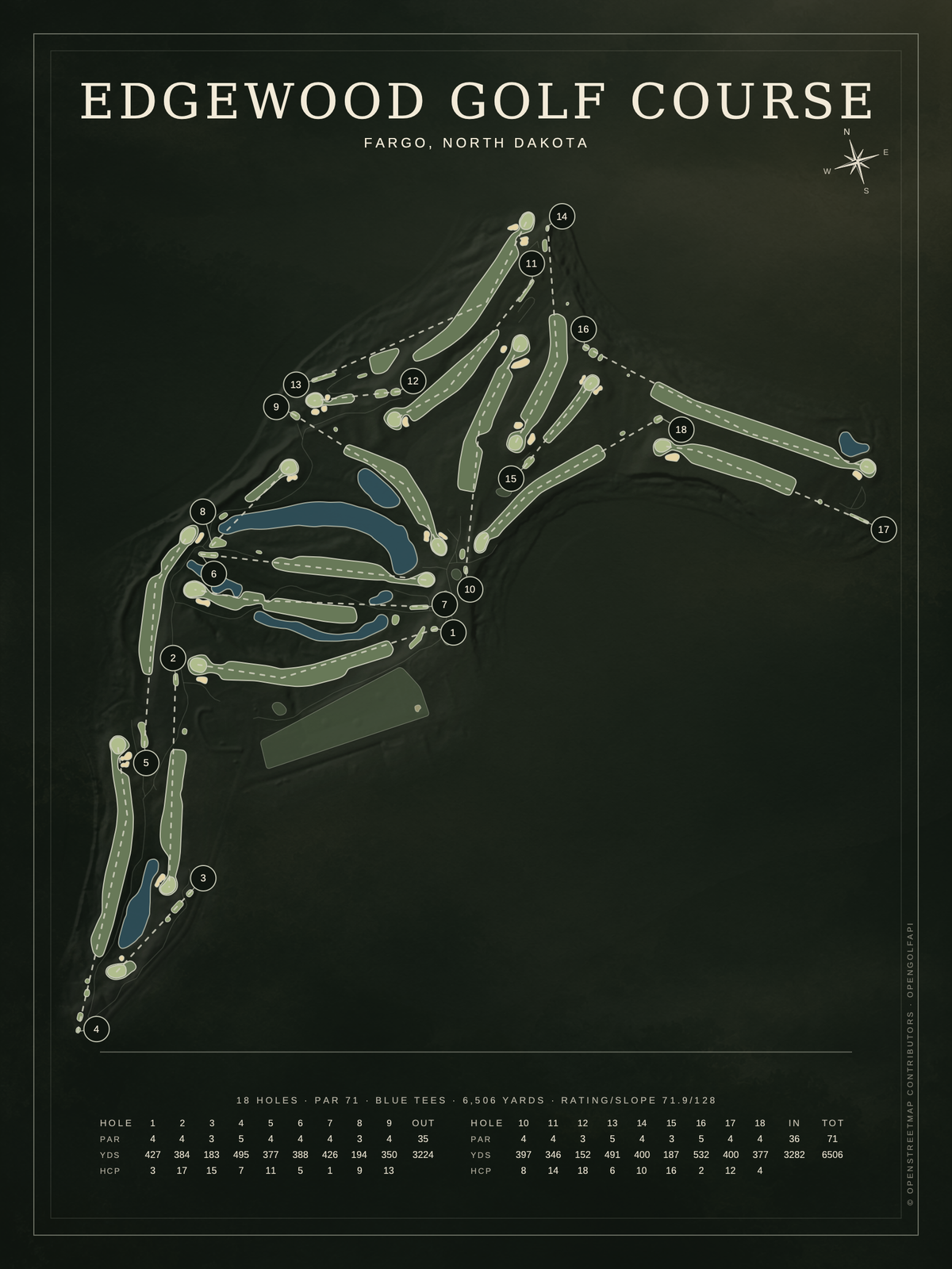 Edgewood Golf Course map poster, Architectural style, 12×16 / 18×24