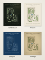 Edmundson Golf Course map poster in four styles: Architectural, Classic, Blueprint and Vintage
