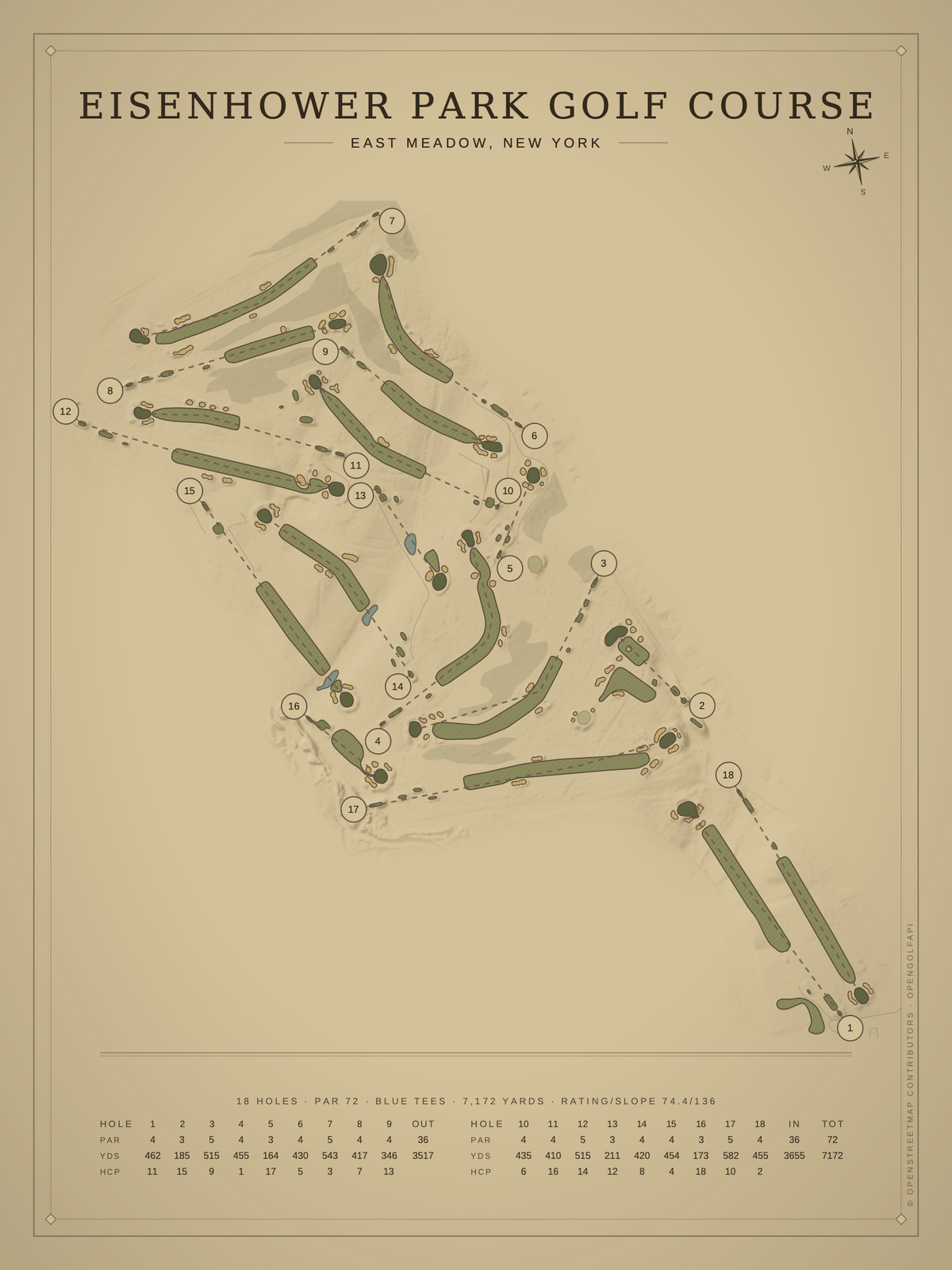 Eisenhower Park Golf Course map poster, Vintage style, 12×16 / 18×24