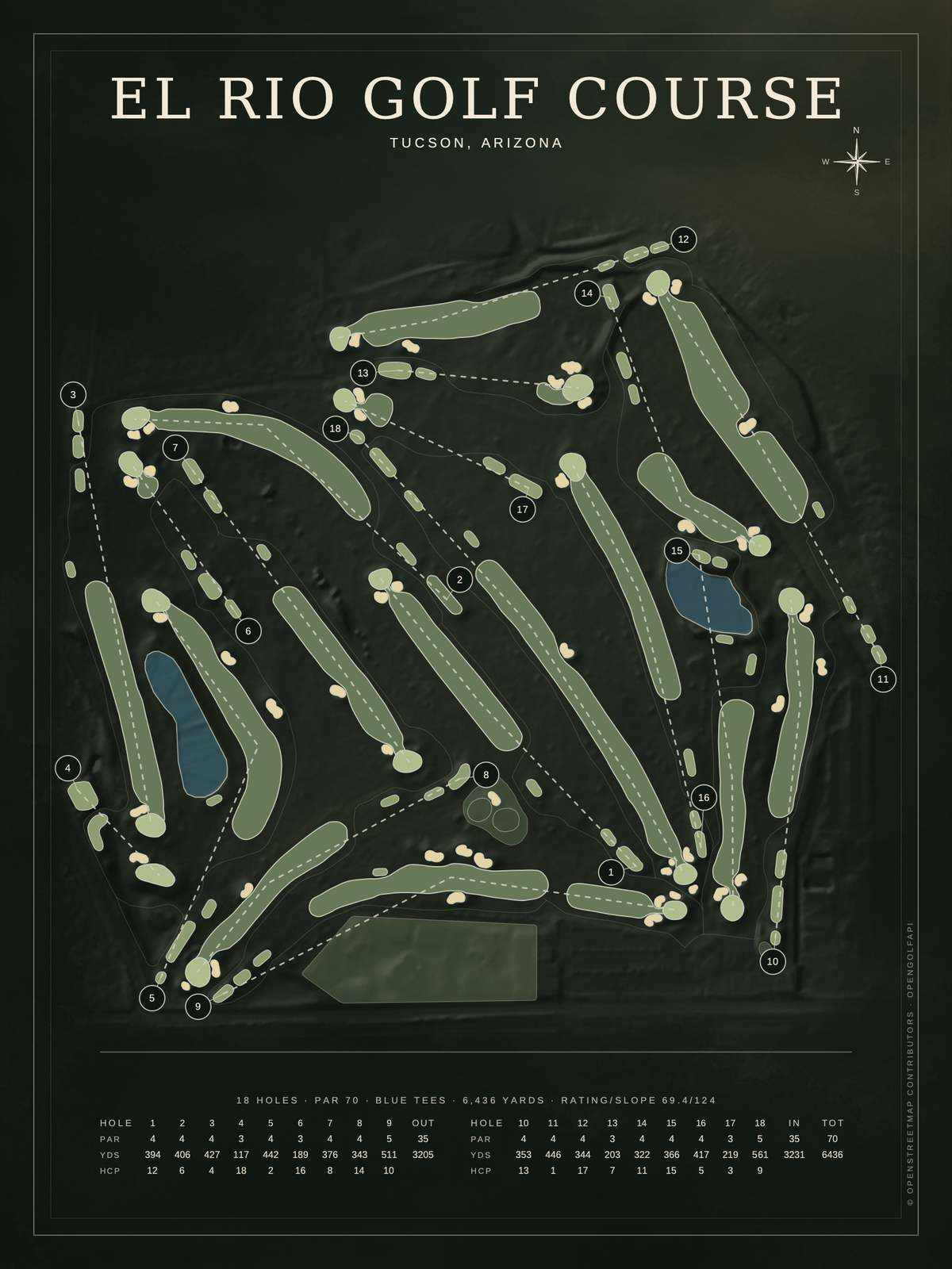 El Rio Golf Course map poster, Architectural style, 12×16 / 18×24