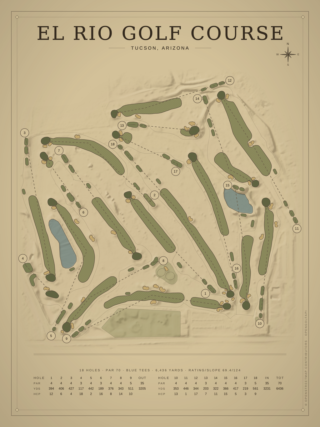 El Rio Golf Course map poster, Vintage style, 12×16 / 18×24