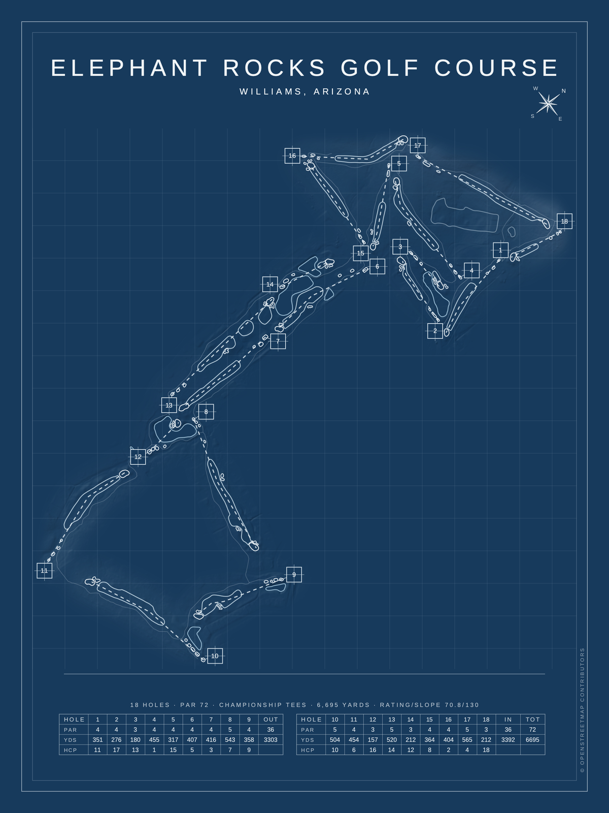 Elephant Rocks Golf Course map poster, Blueprint style, 12×16 / 18×24