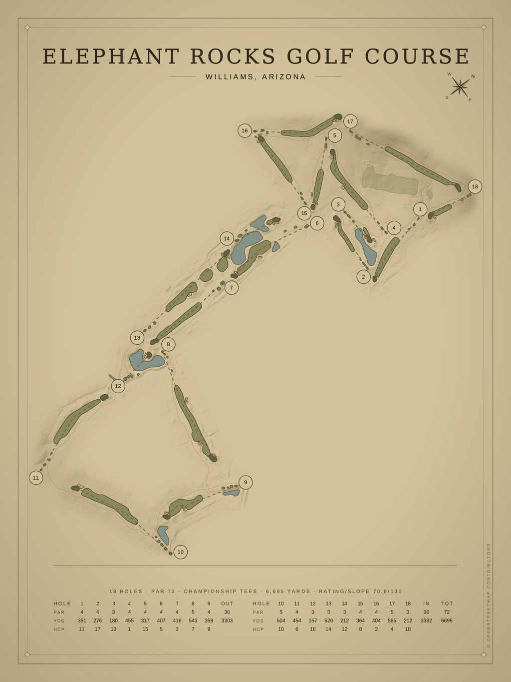 Elephant Rocks Golf Course map poster, Vintage style, 12×16 / 18×24
