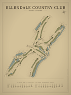 Ellendale Country Club course map poster, Vintage style, 12×16 / 18×24