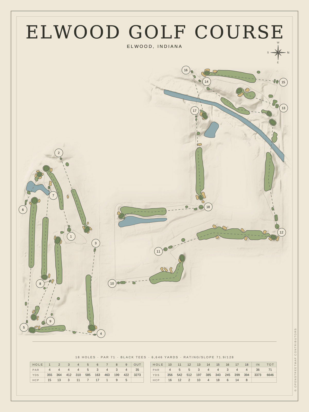 Elwood Golf Course map poster, Classic style, 12×16 / 18×24