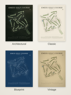 Emeis Golf Course map poster in four styles: Architectural, Classic, Blueprint and Vintage