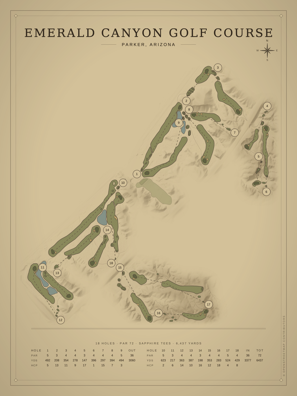 Emerald Canyon Golf Course map poster, Vintage style, 12×16 / 18×24