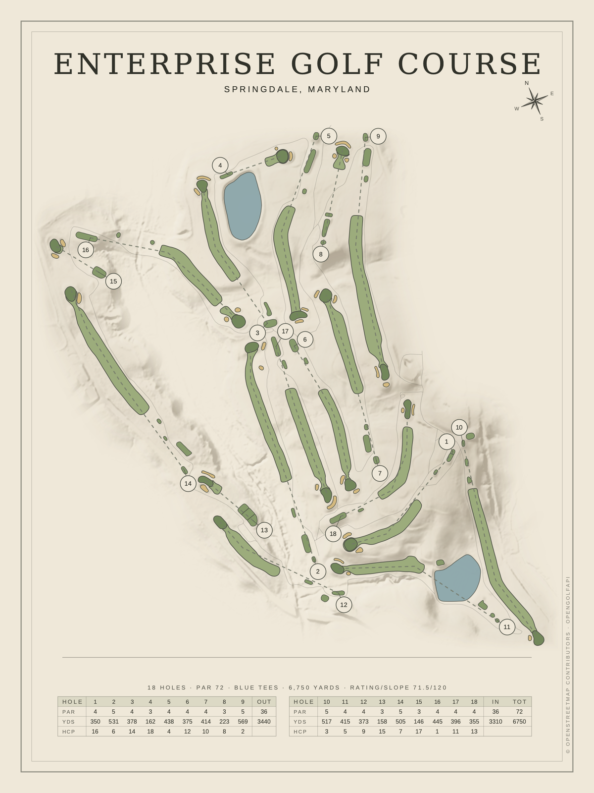 Enterprise Golf Course map poster, Classic style, 12×16 / 18×24