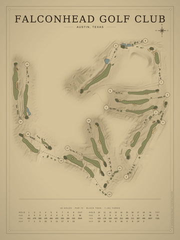 Falconhead Golf Club Course Map poster
