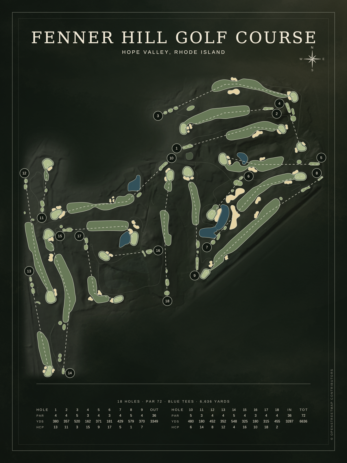 Fenner Hill Golf Course map poster, Architectural style, 12×16 / 18×24