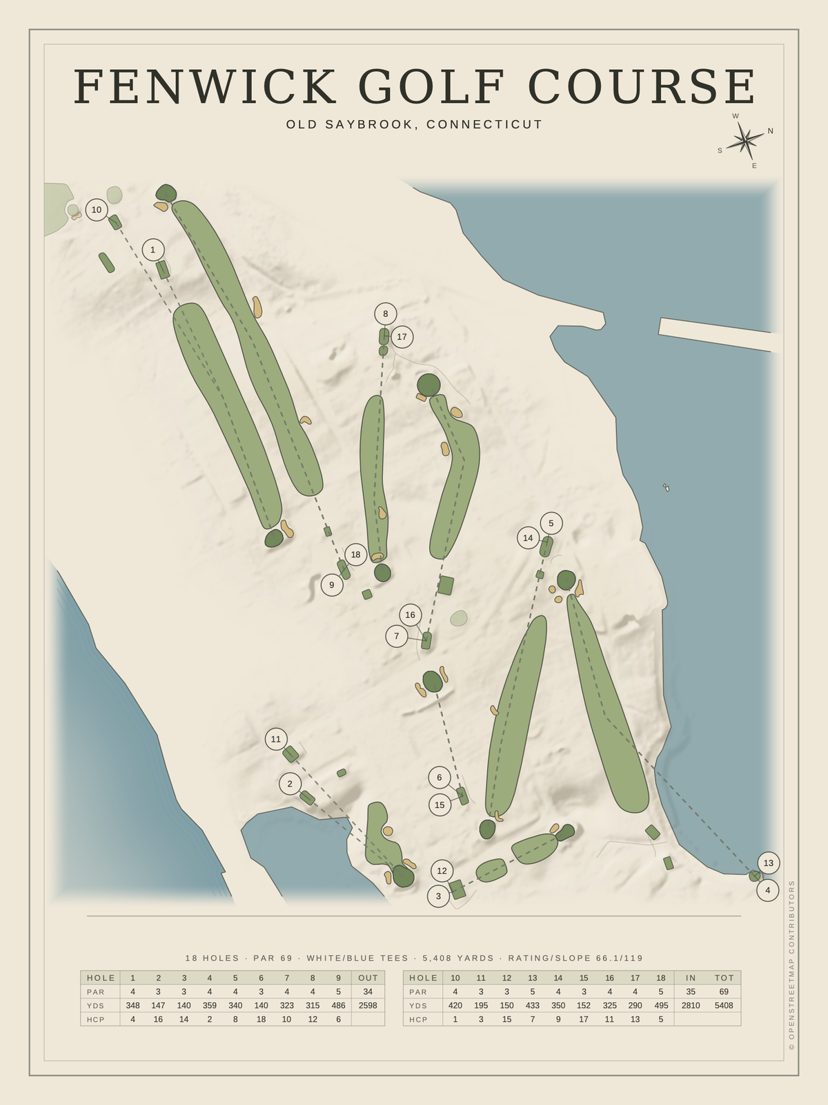 Fenwick Golf Course map poster, Classic style, 12×16 / 18×24