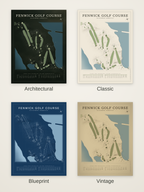 Fenwick Golf Course map poster in four styles: Architectural, Classic, Blueprint and Vintage