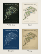Fieldstone Golf Club course map poster in four styles: Architectural, Classic, Blueprint and Vintage