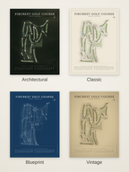 Fircrest Golf Course map poster in four styles: Architectural, Classic, Blueprint and Vintage