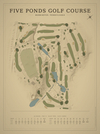 Five Ponds Golf Course map poster, Vintage style, 12×16 / 18×24
