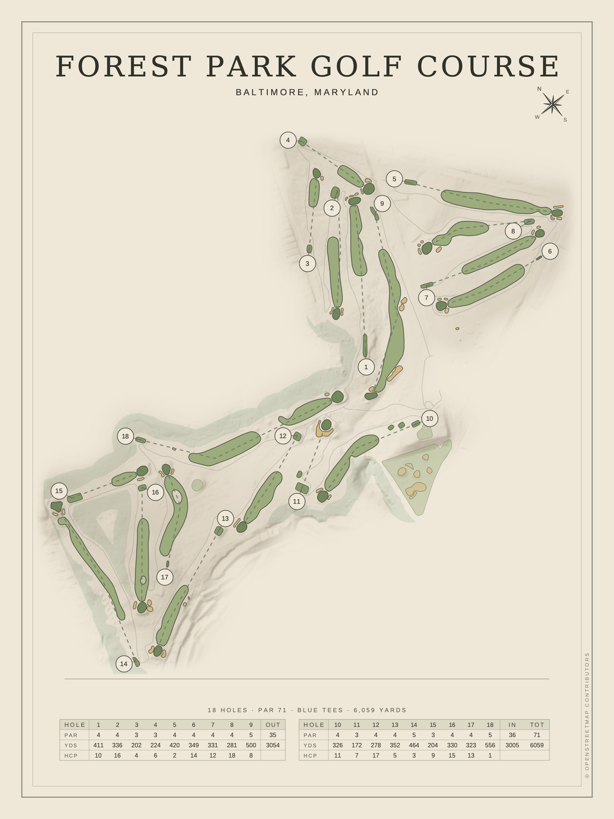 Forest Park Golf Course map poster, Classic style, 12×16 / 18×24