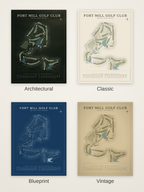 Fort Mill Golf Club course map poster in four styles: Architectural, Classic, Blueprint and Vintage