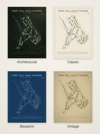 Fort Sill Golf Course map poster in four styles: Architectural, Classic, Blueprint and Vintage
