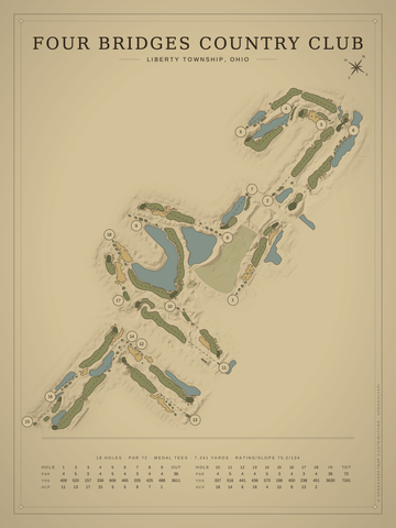 Four Bridges Country Club Course Map poster