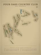 Four Oaks Country Club course map poster, Vintage style, 12×16 / 18×24