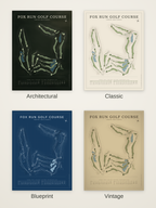 Fox Run Golf Course map poster in four styles: Architectural, Classic, Blueprint and Vintage
